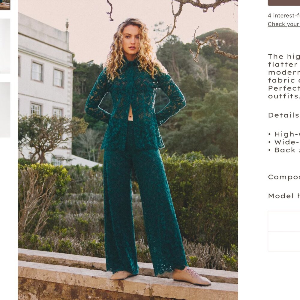 NWT Especia Lace Jade Foliage Maxi Pants for Women. Size Medium